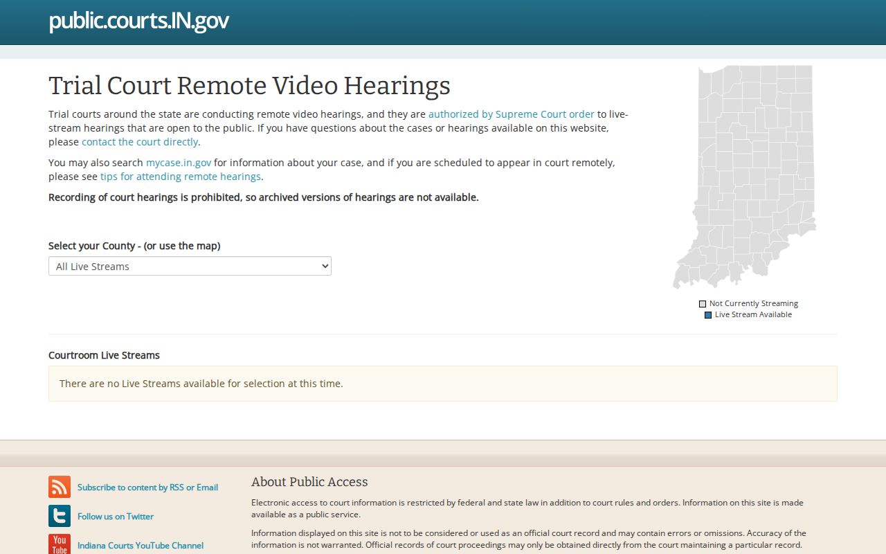 Indiana Court Streams public hearing page