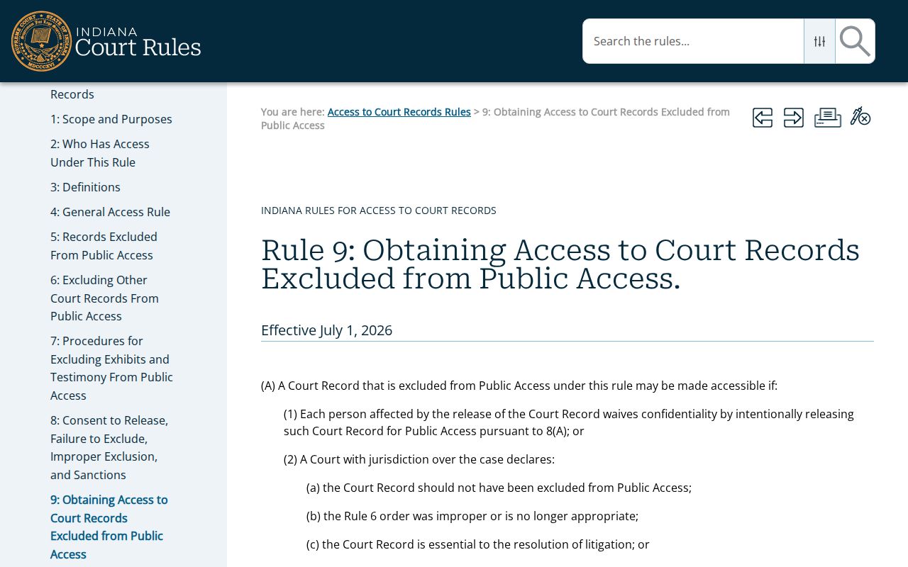 Indiana Access Rule 9 extraordinary court record request