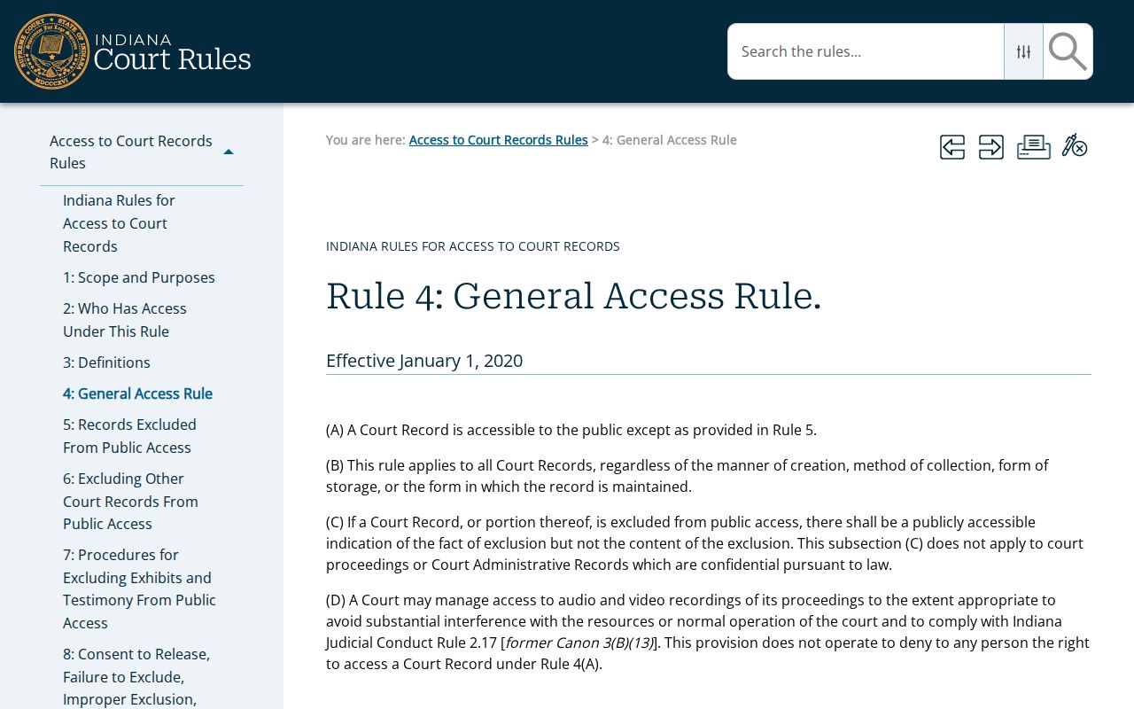 Indiana Access Rule 4 public court record presumption