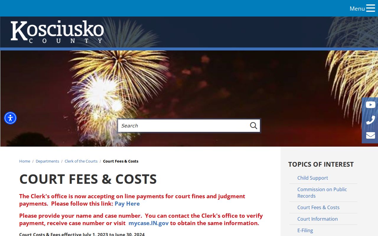 Dated Kosciusko County court records fee schedule