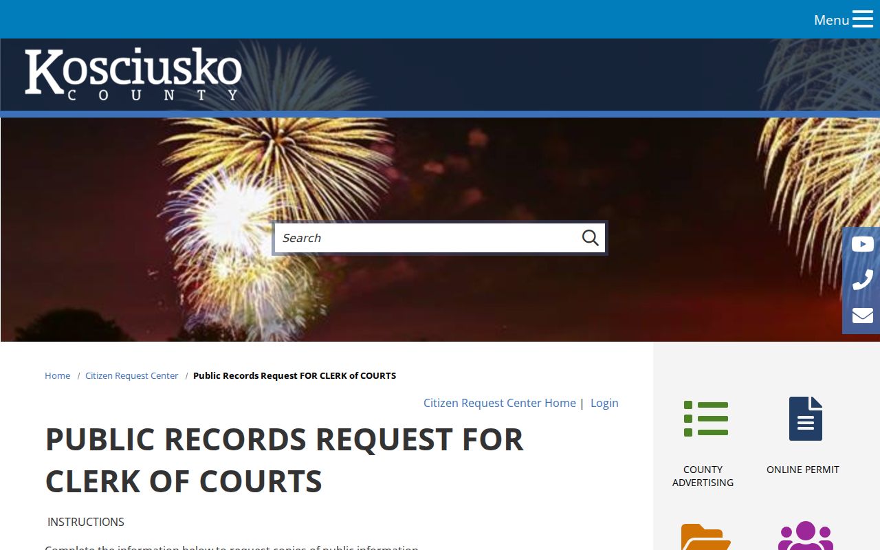 Kosciusko County Clerk public court records request form