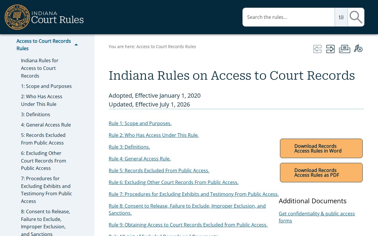 Indiana Rules for Access to Court Records