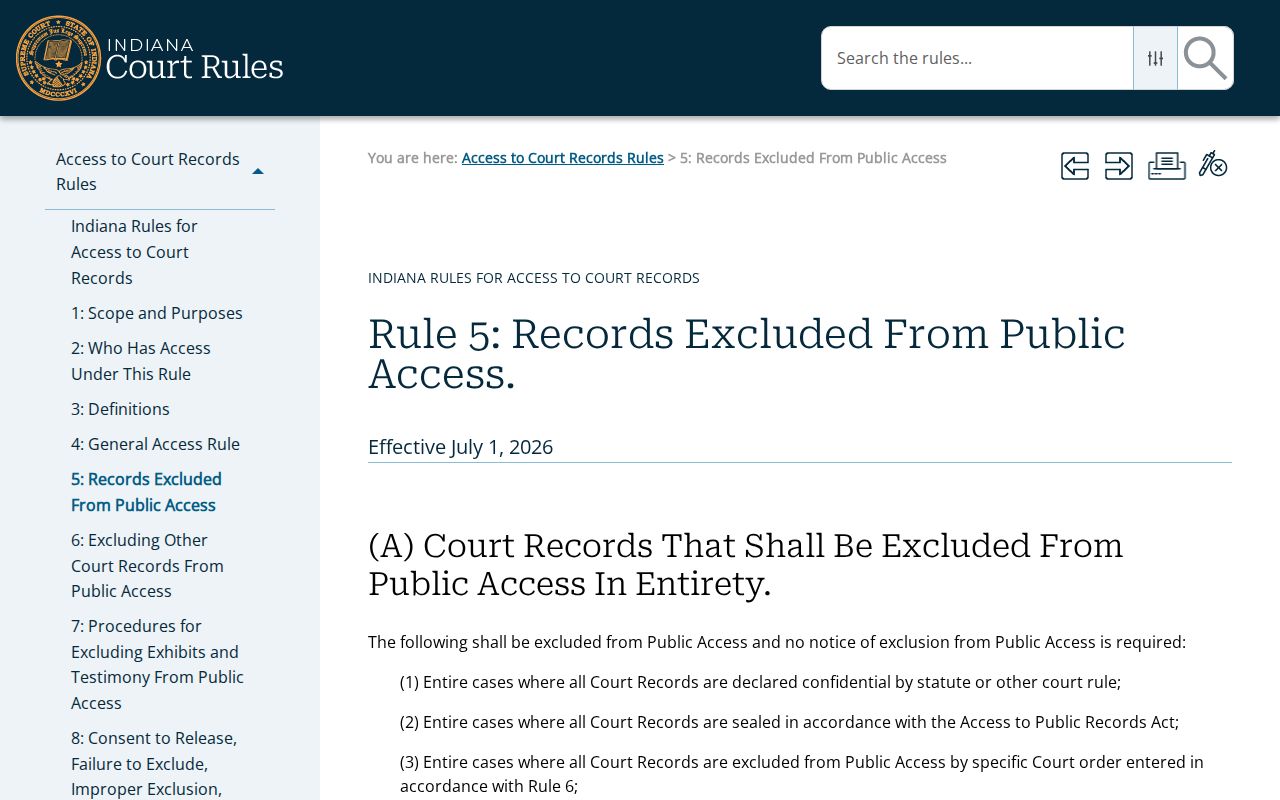 Kosciusko County criminal docket Indiana Access Rule 5