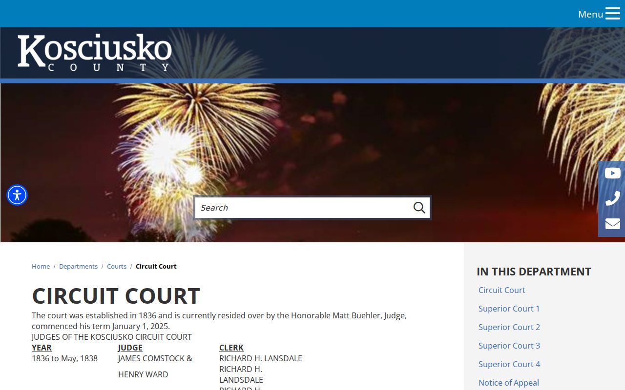 Kosciusko County criminal court docket Circuit Court page