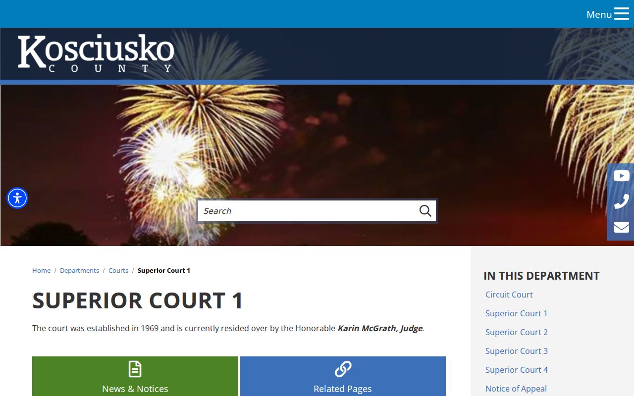 Kosciusko County criminal docket Superior Court 1 page