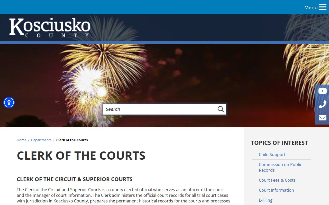 Kosciusko County court docket Clerk page