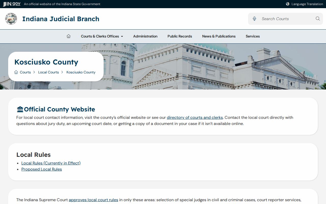 Kosciusko County court docket Indiana Judicial Branch county page