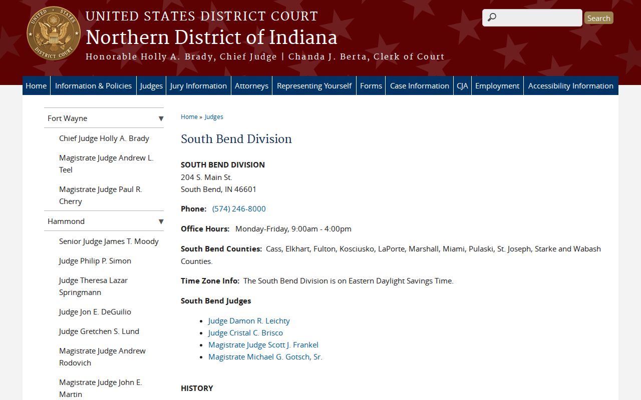 Northern District of Indiana South Bend Division official page