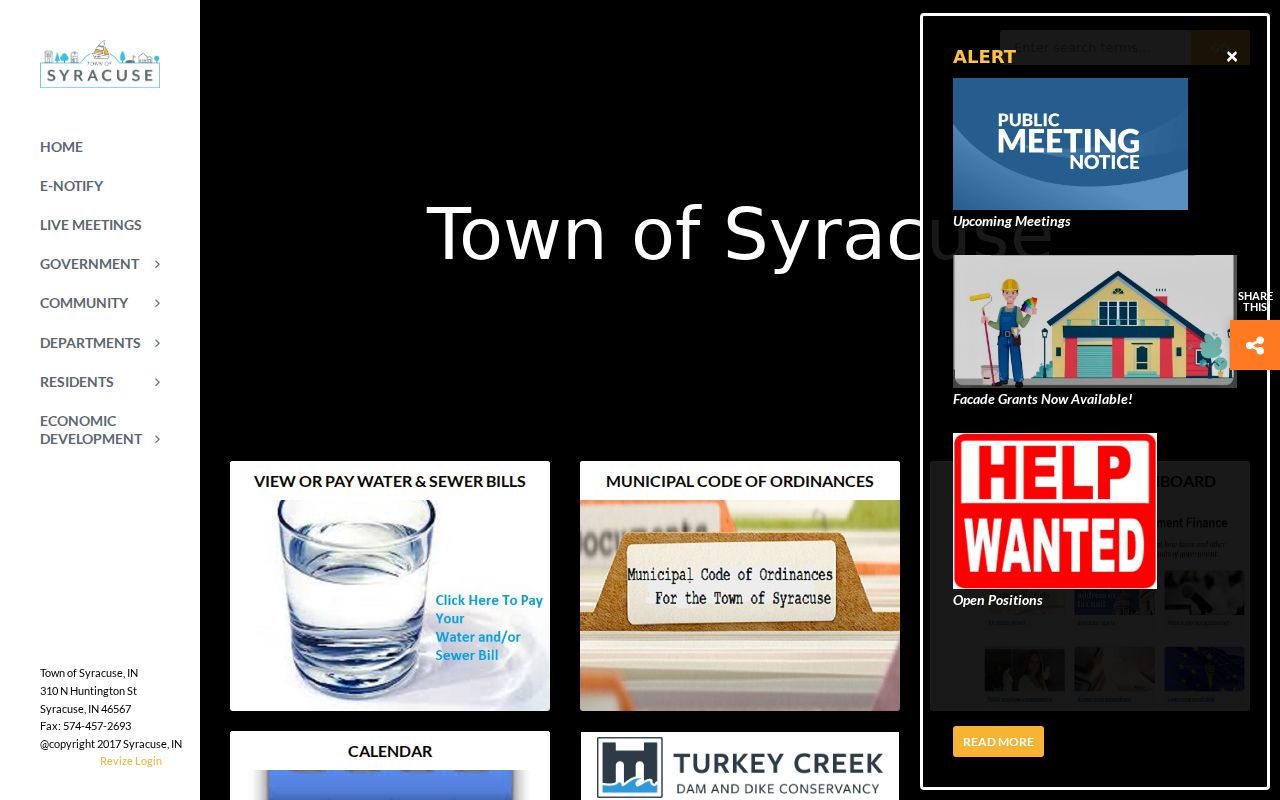 Official Syracuse town website with local government navigation
