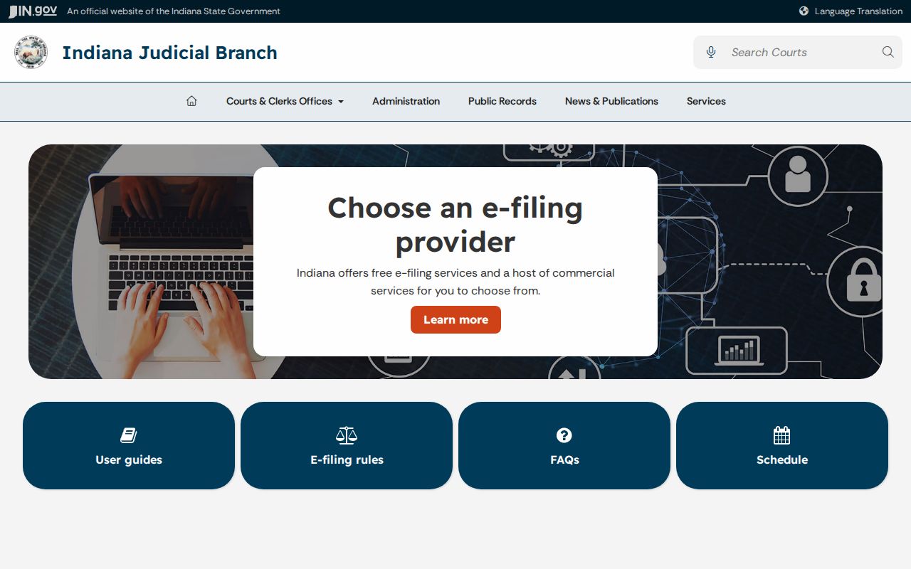 Indiana statewide e-filing information