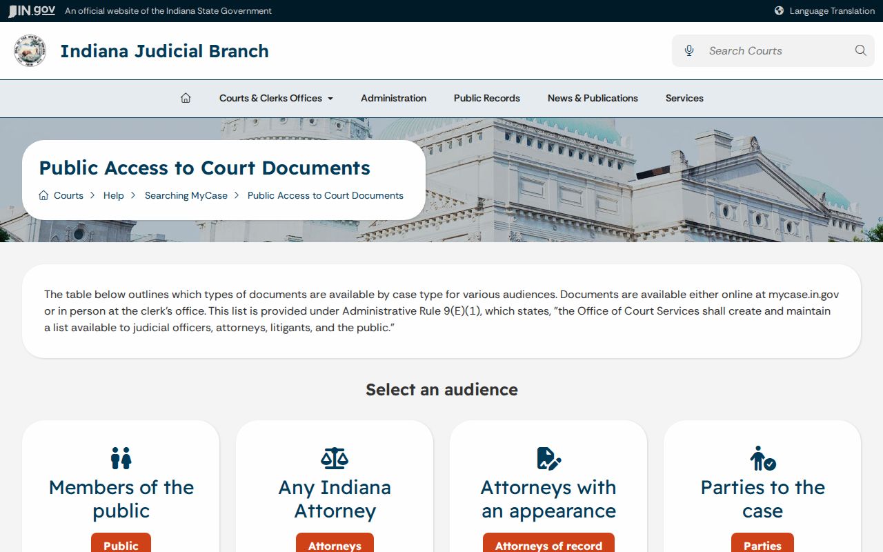 Indiana MyCase document access guidance