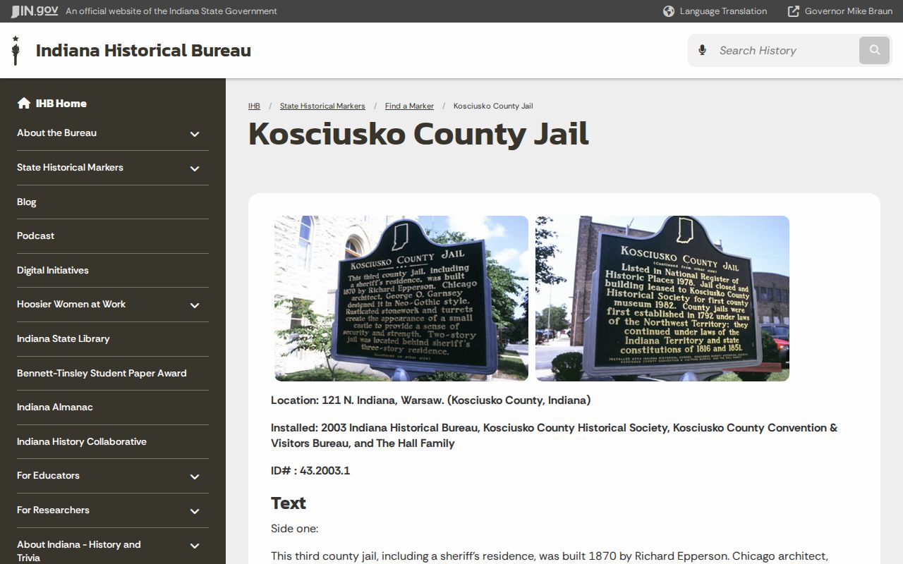 Warsaw court docket history near the Kosciusko County jail landmark