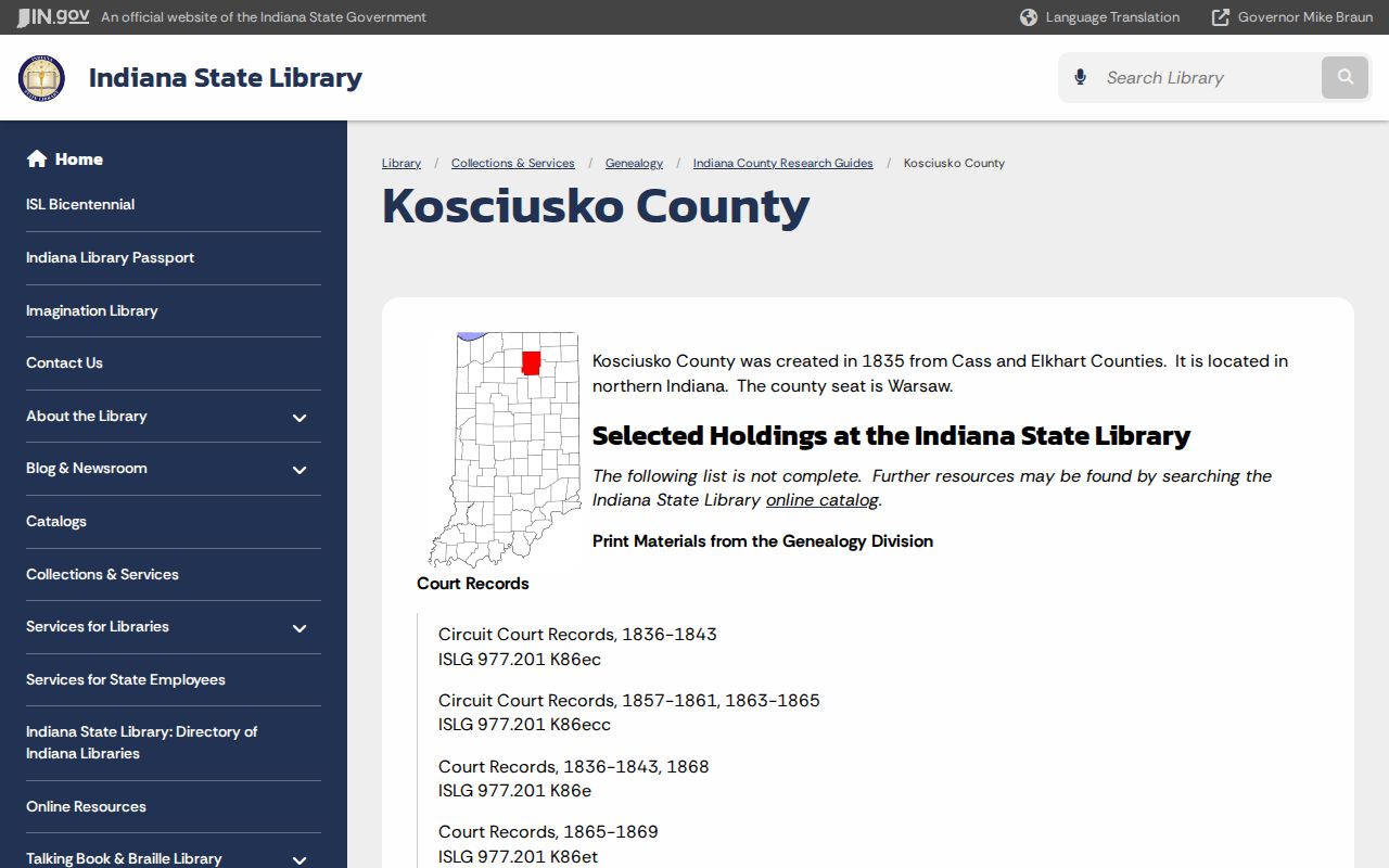 Warsaw court records research guide for older Kosciusko dockets