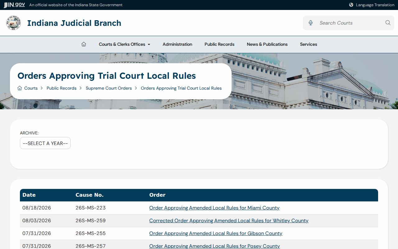 Winona Lake court docket source for approved Kosciusko local rules